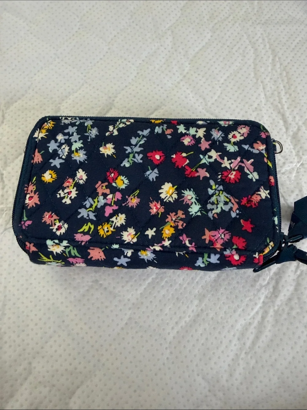 Vera Bradley Navy Quilted Floral Zip-Around Wallet with Multicolor Blossoms